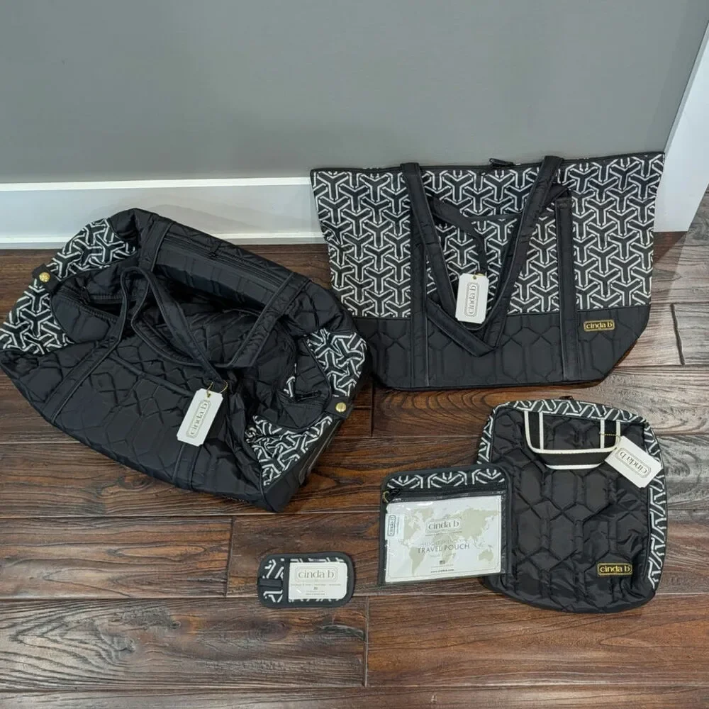 5 piece Cinda B Travel Bags Set Jet Set Black Carry On Rolly bag & Super tote ll